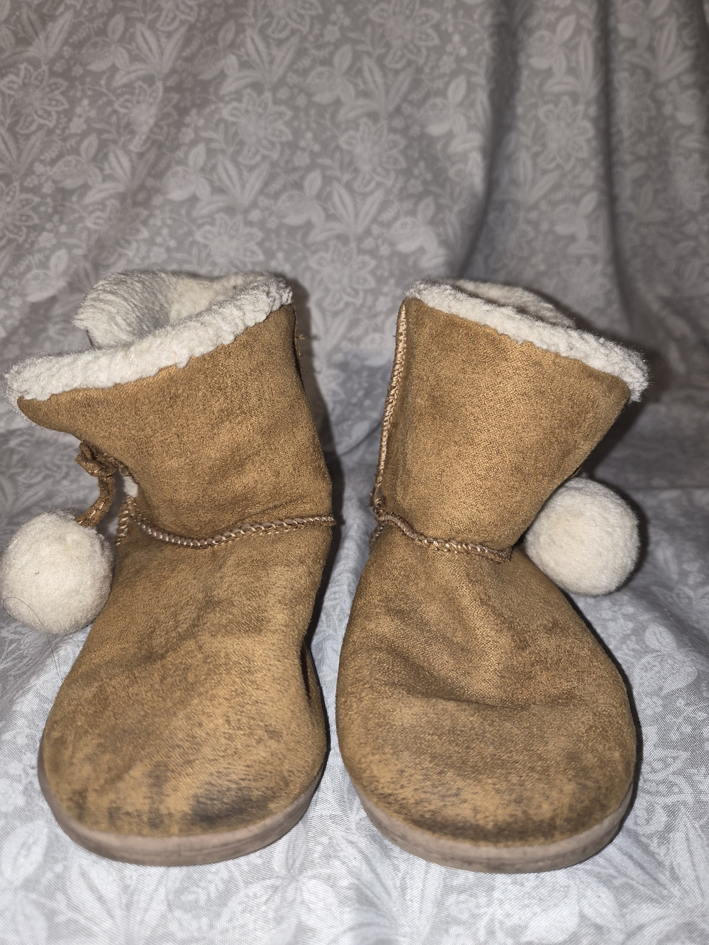wonder nation Tan Faux-Suede Pom Pom Boots